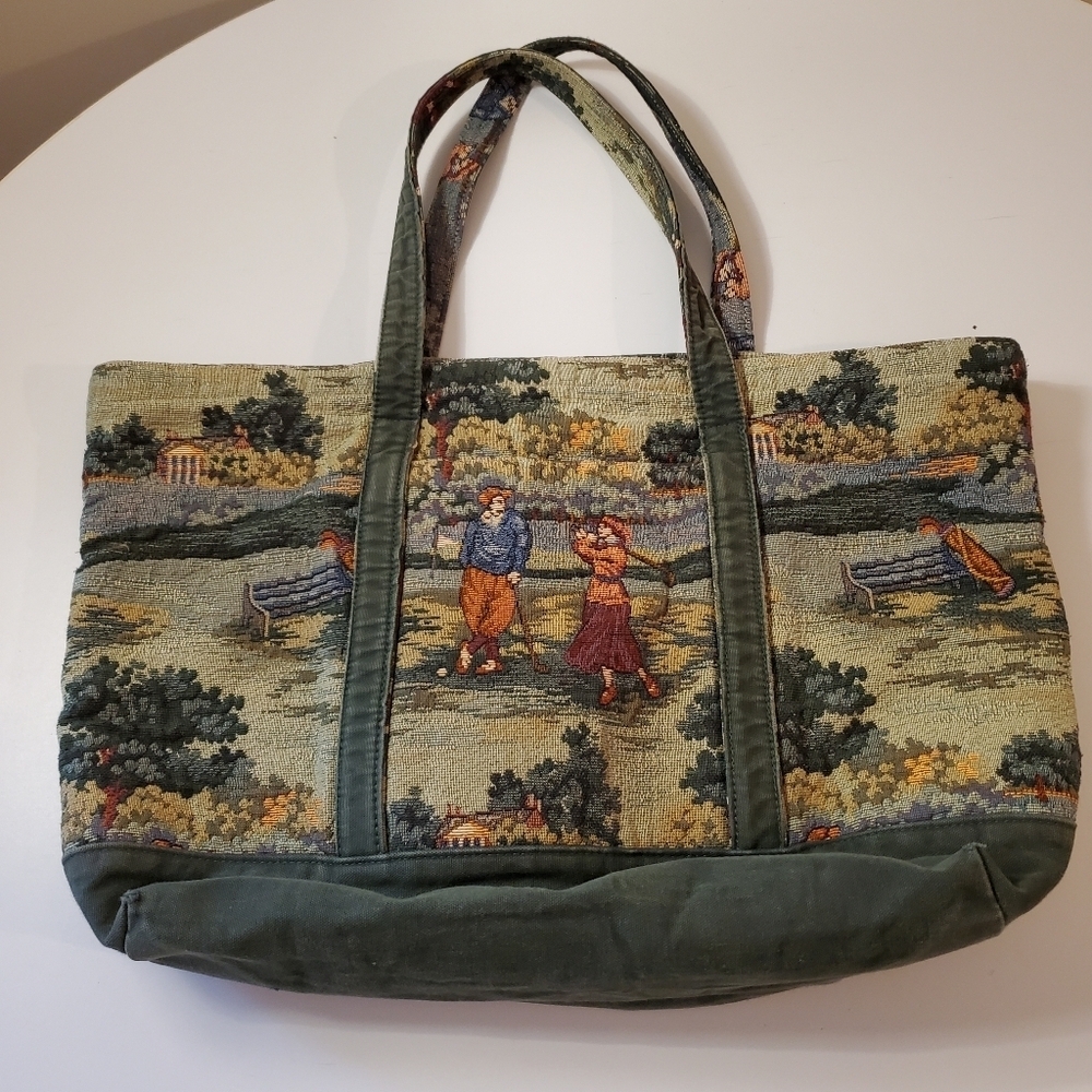 Vintage Green Tapestry Golf Theme Tote Holdings Fine Accessories